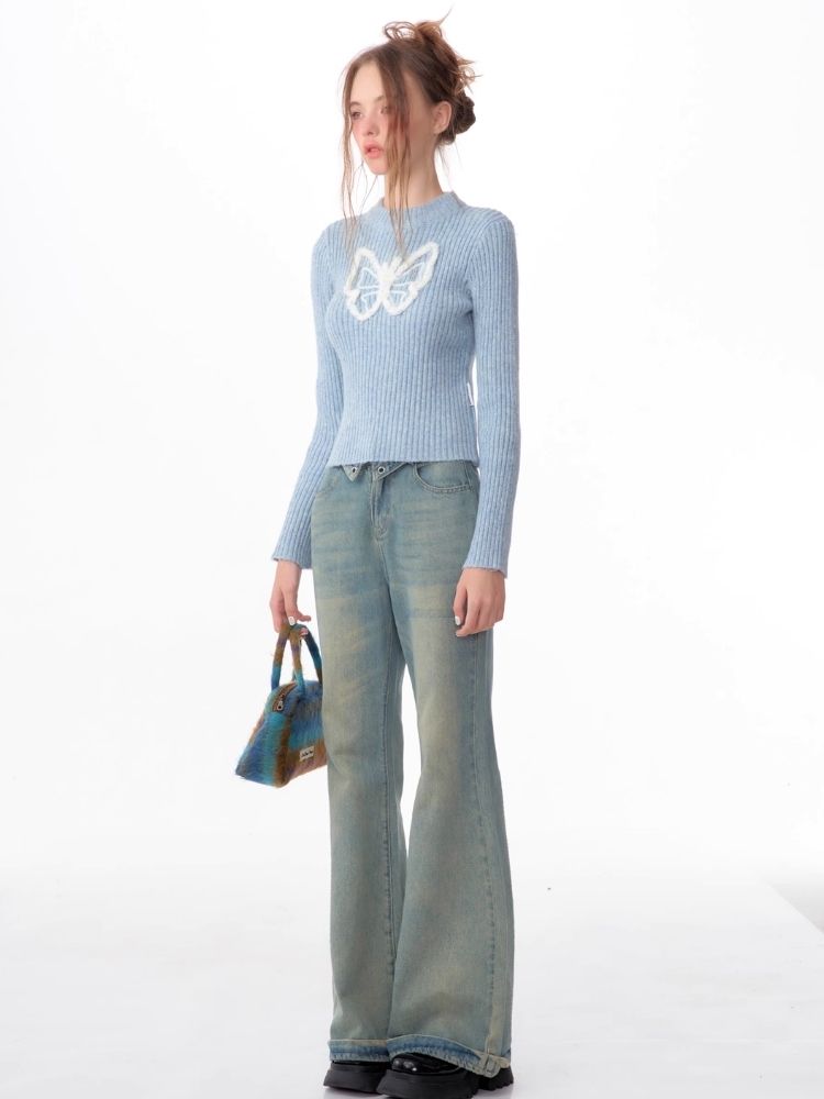 Butterfly Embroidery Long Sleeve Sweater【s0000006143】