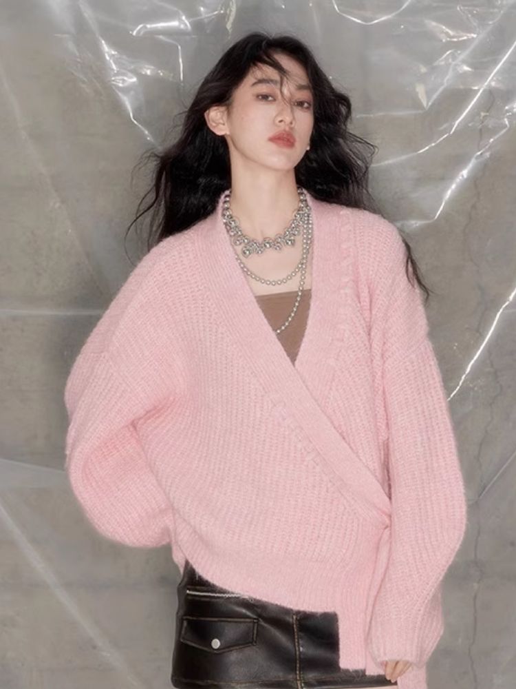 Pink Tie Knit Cardigan【s0000004857】