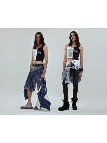 Waistless colorblocking short knitted undershirt【s0000006685】