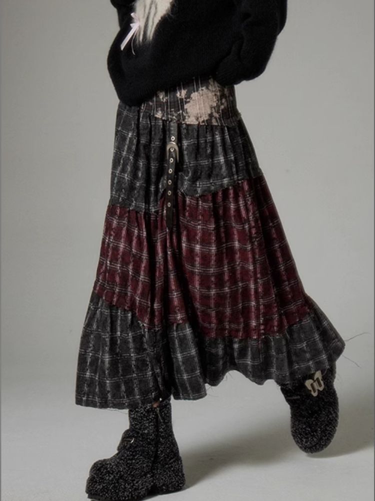 Vintage wasteland style pattern splicing bustier skirt【s0000004873】