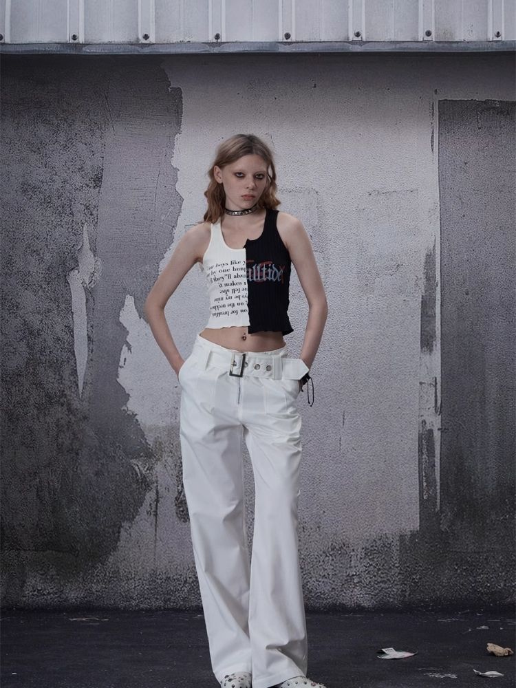 Waistless colorblocking short knitted undershirt【s0000006685】