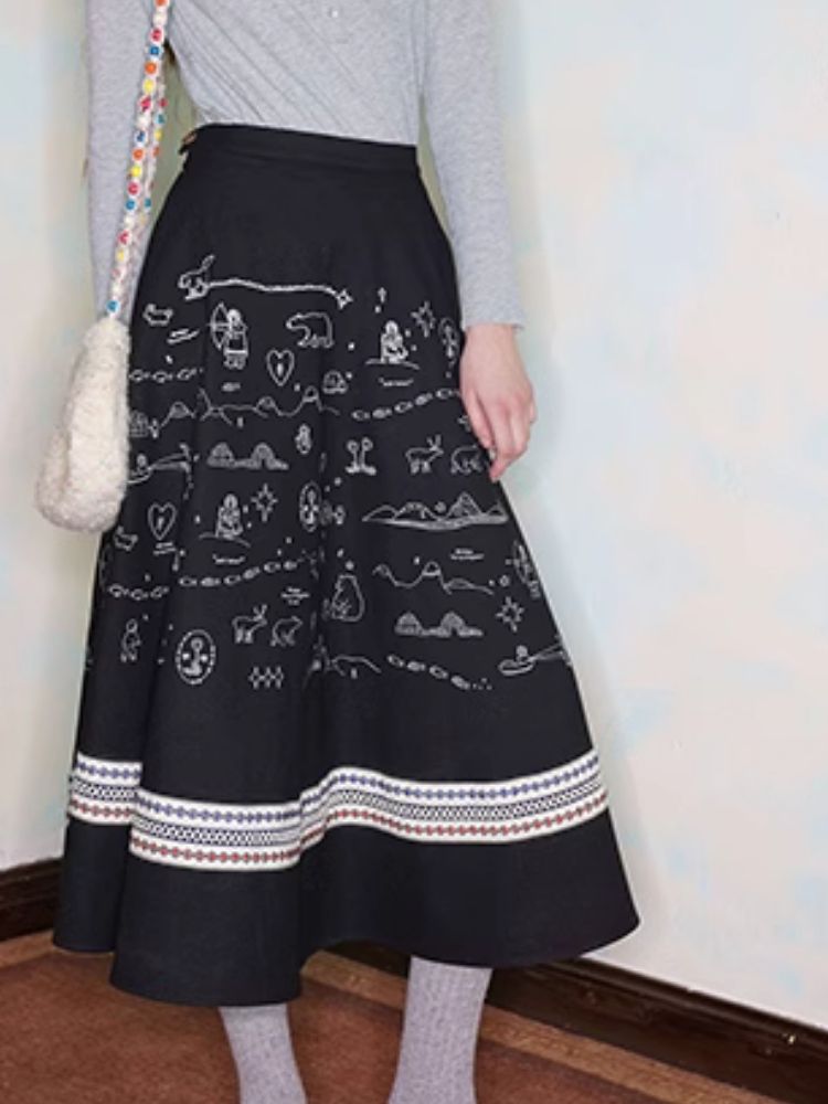 Embroidery / Printed Big Pendulum Skirt【s0000005910】
