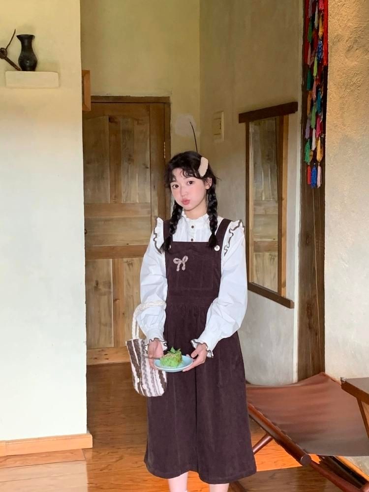 Corduroy Bow Pocket Sleeveless Vest Dress【s0000005887】