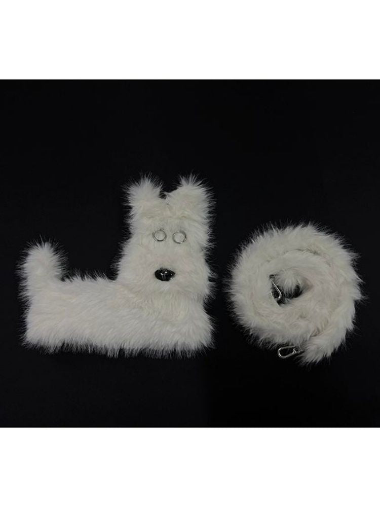 White Terrier Faux Fur Crossbody Plush Bag [s0000005201]