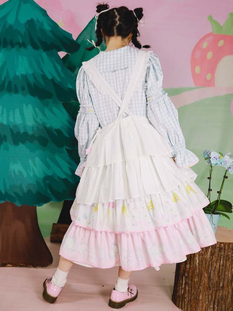 Swan Embroidery Layered Drawstring Apron Dress【s0000007763】