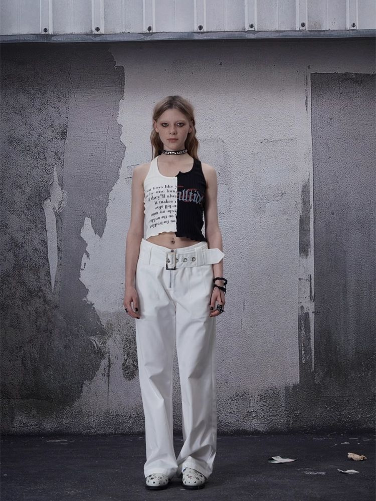 Waistless colorblocking short knitted undershirt【s0000006685】