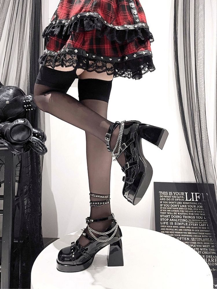 Punk Chain Buckle Belt High Heels Pumps [s0000002549]