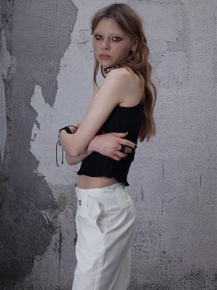 Waistless colorblocking short knitted undershirt【s0000006685】