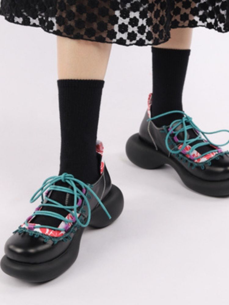 Japanese Pattern Lace Up Platform Shoes【s0000002786】