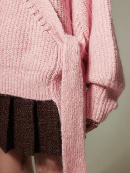 Pink Tie Knit Cardigan【s0000004857】