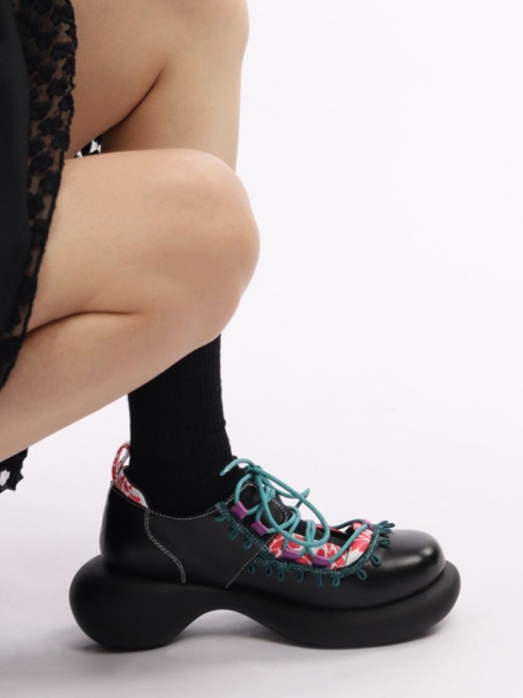 Japanese Pattern Lace Up Platform Shoes【s0000002786】