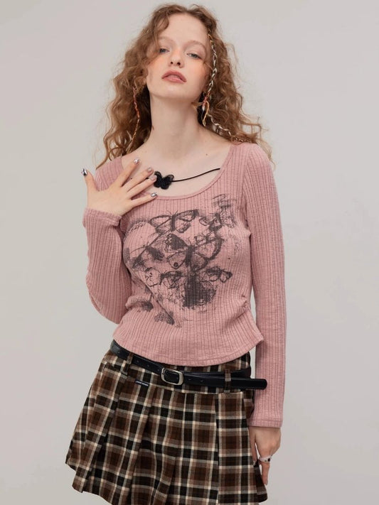 Butterfly print long sleeve T-shirt【s0000003747】