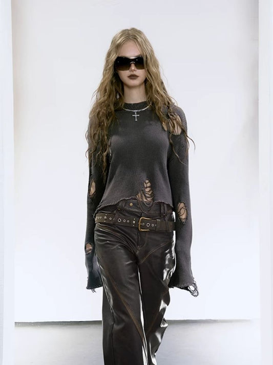 Hooded hole design sweater【s0000004100】