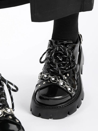 Chain Buckle Belt Lace Up Platform Shoes【s0000002360】