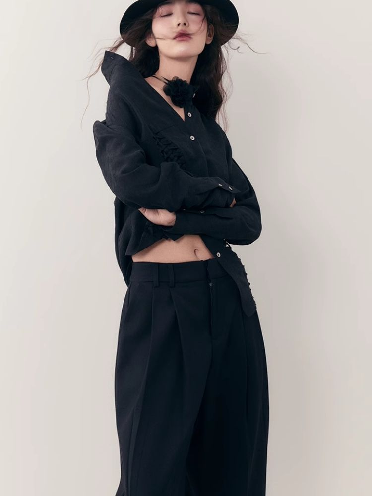 Standing Collar Design Niche Tencel Shirt【s0000006387】