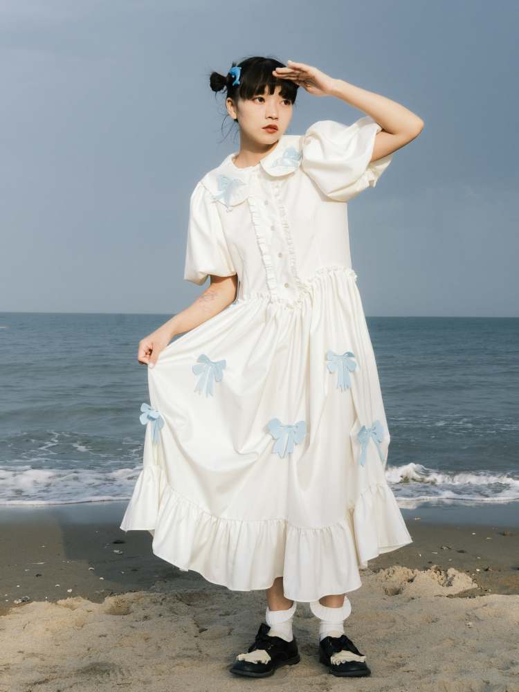 Dolphin Princess Ribbon Embroidery Puff Sleeve Dresss0000007753 SCULTURE Dolphin Princess Ribbon Embroidery Puff Sleeve Dresss0000007753 SCULTURE