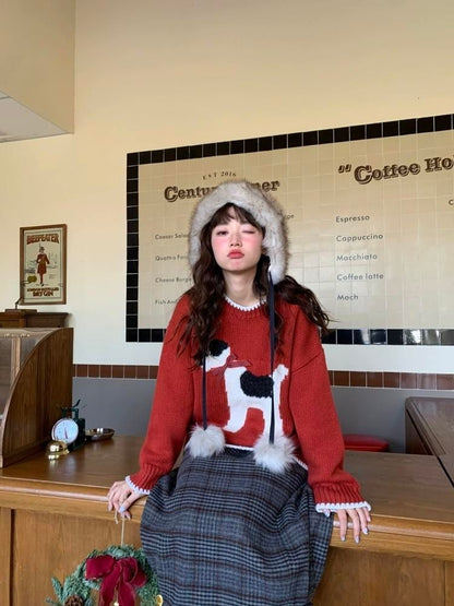 Bow Spotted Dog Knit Sweater【s0000005869】