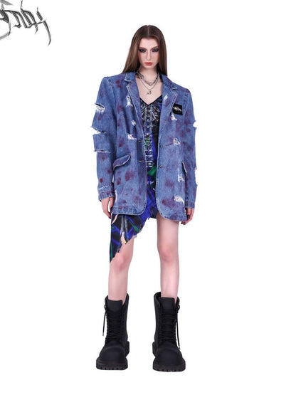 Shoulder pads genderless denim jacket【s0000002027】