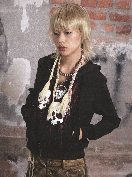 Over Sized Studded Skull Print Hoodie【s0000003434】