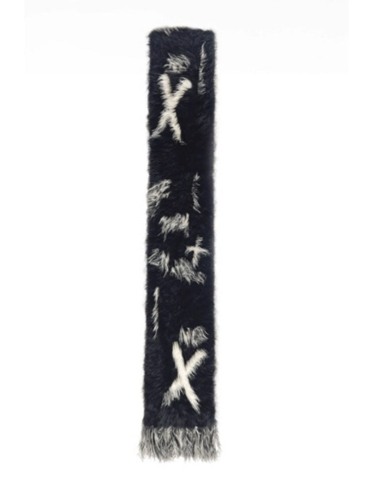 Punk Graffiti Mink Lazy Super Long Knit Scarf [s0000003879]