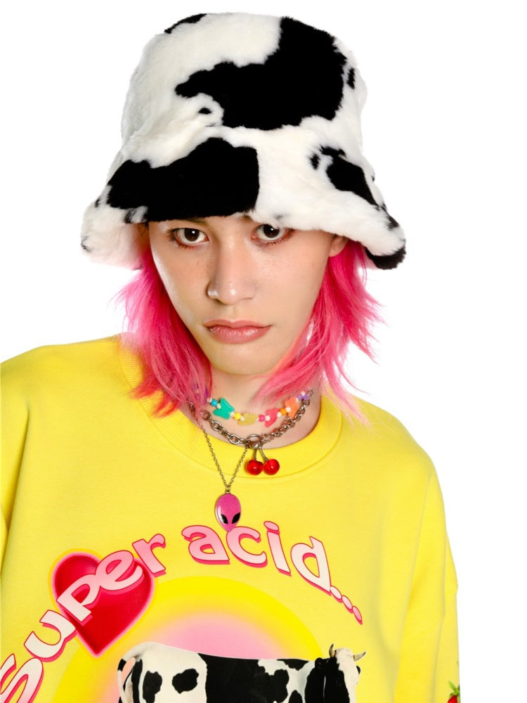 Y2K American Retro Super Acid Milk Print Loose Sweat & Cow Hat【s0000003887】