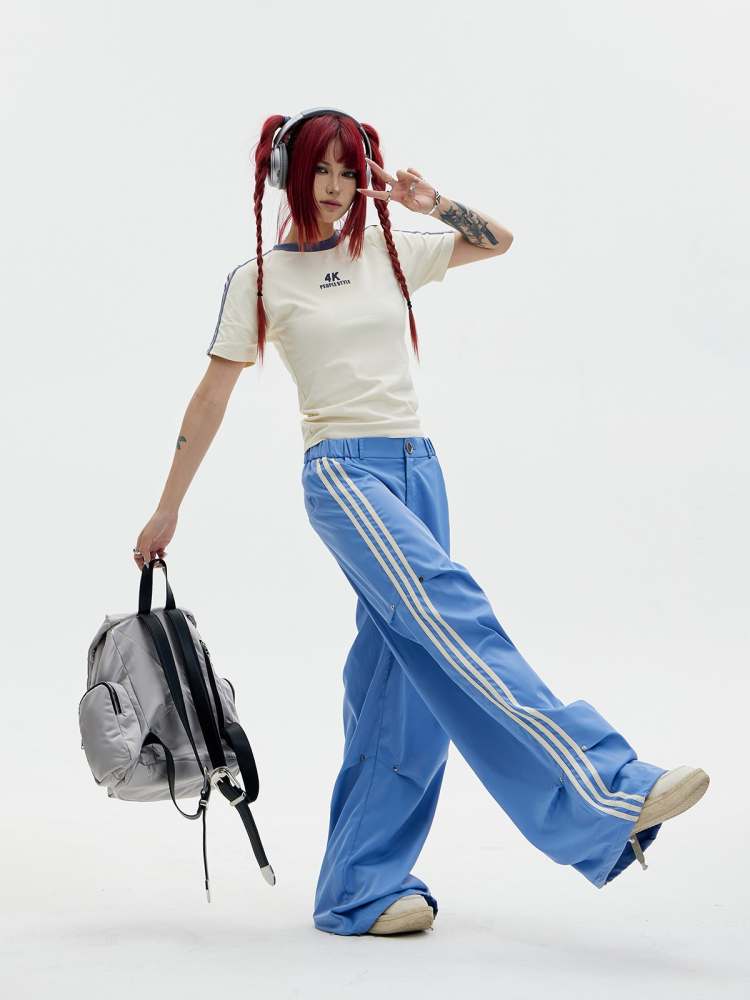 Stripe Wide Leg Jersey Pants【s0000006753】