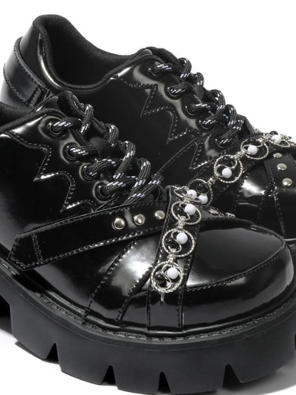 Chain Buckle Belt Lace Up Platform Shoes【s0000002360】