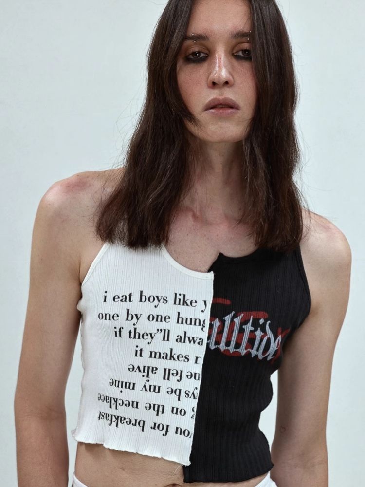 Waistless colorblocking short knitted undershirt【s0000006685】