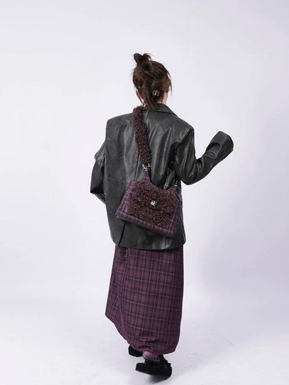 Crossbody Plaid Contrast Color Furry Bag【s0000003667】 