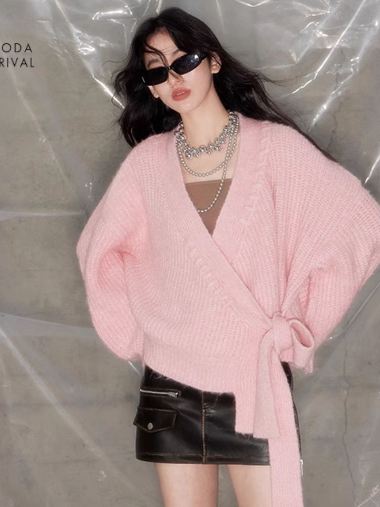 Pink Tie Knit Cardigan【s0000004857】