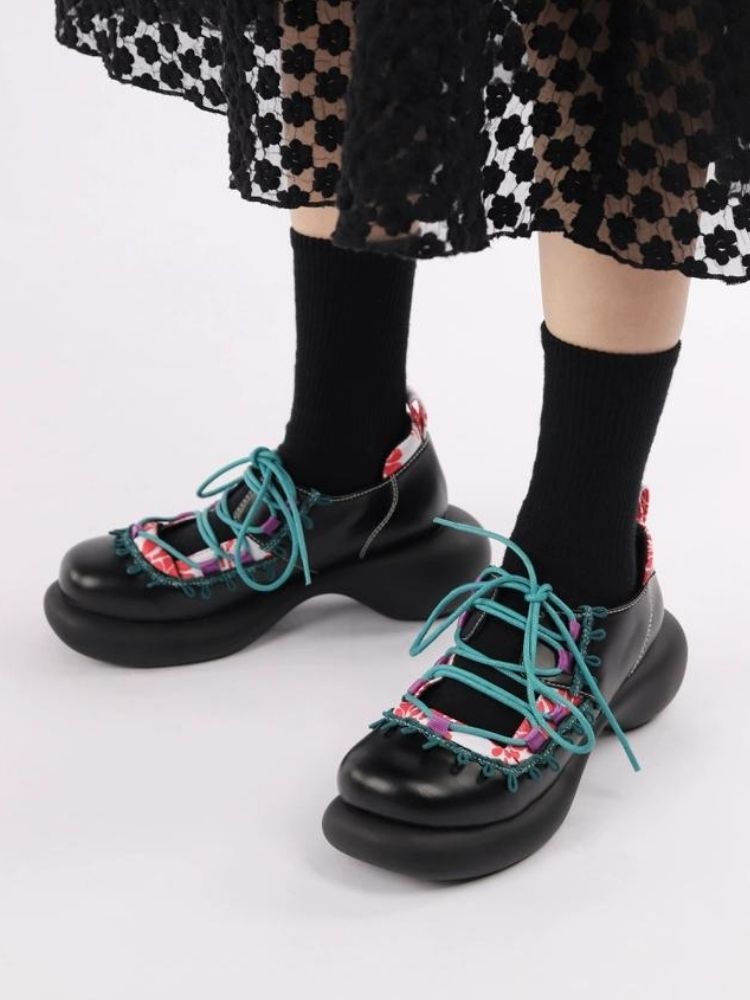 Japanese Pattern Lace Up Platform Shoes【s0000002786】