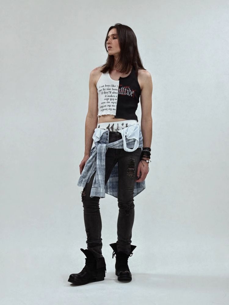 Waistless colorblocking short knitted undershirt【s0000006685】