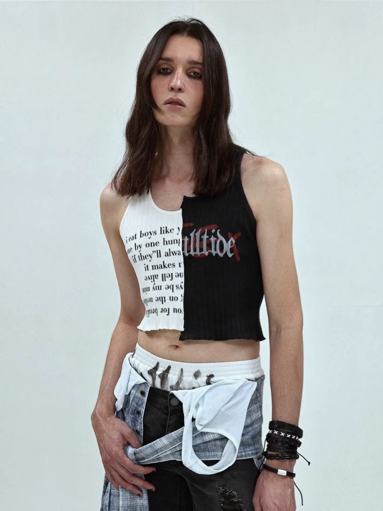 Waistless colorblocking short knitted undershirt【s0000006685】