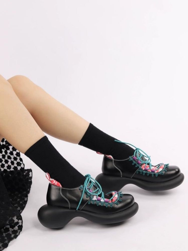 Japanese Pattern Lace Up Platform Shoes【s0000002786】