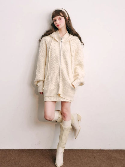 Fluffy Rabbit Ears Hooded Knit Cardigan Set 【s0000004447】