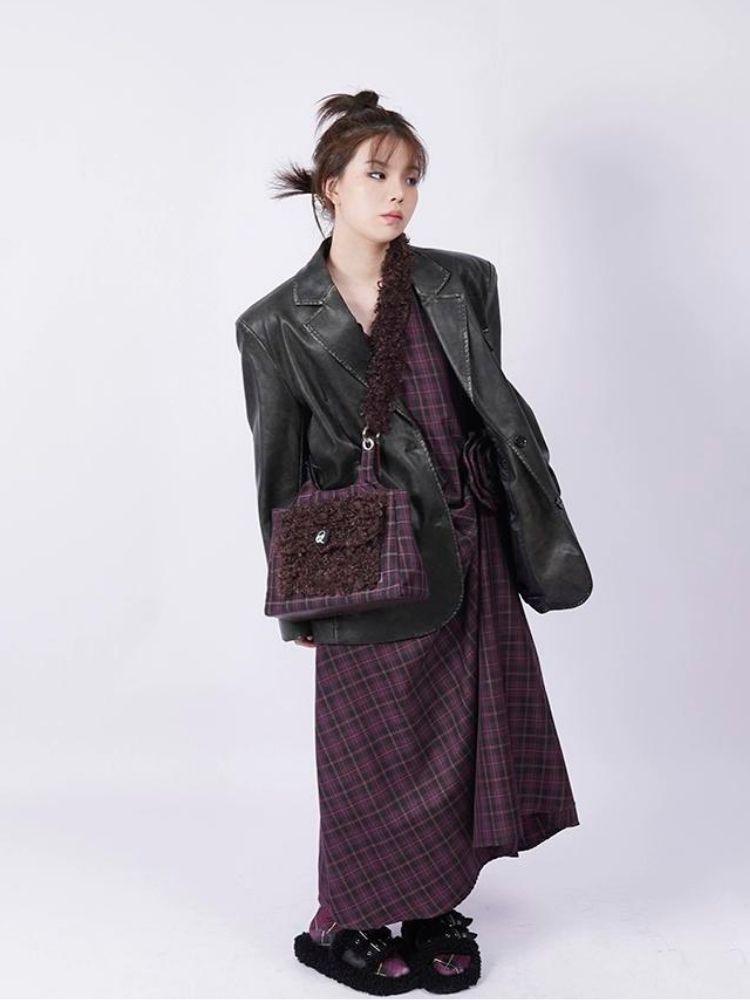 Crossbody Plaid Contrast Color Furry Bag【s0000003667】