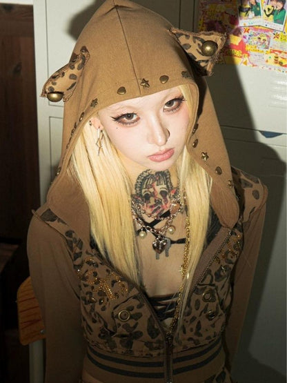 Hooded leopard print cardigan【s0000003597】