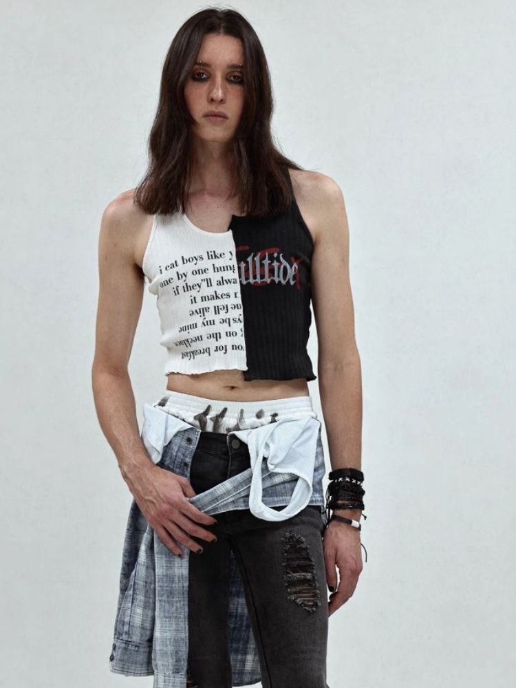 Waistless colorblocking short knitted undershirt【s0000006685】