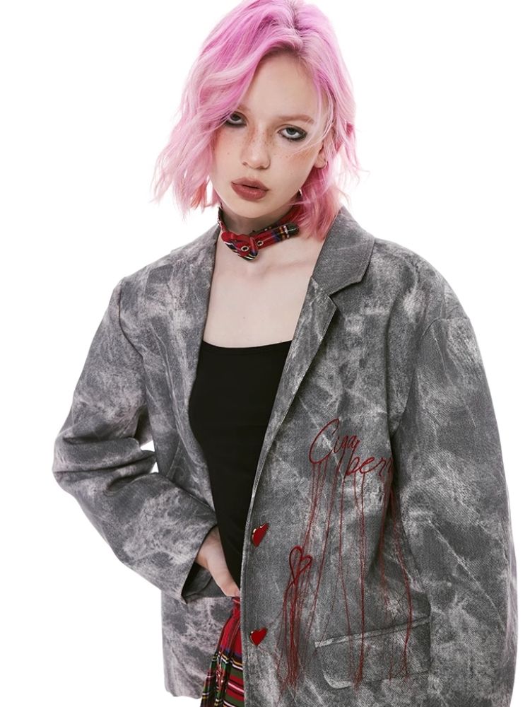 Embroidery fringe tie-dye leather jacket【s0000004973】