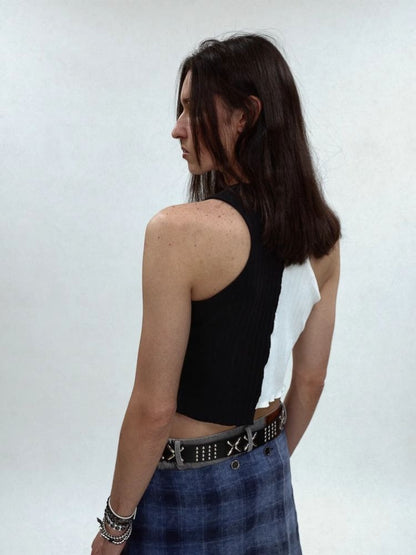 Waistless colorblocking short knitted undershirt【s0000006685】