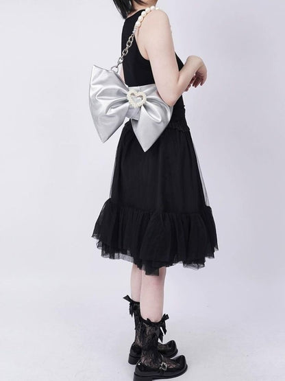 Silver bow ladies bag【s0000002926】