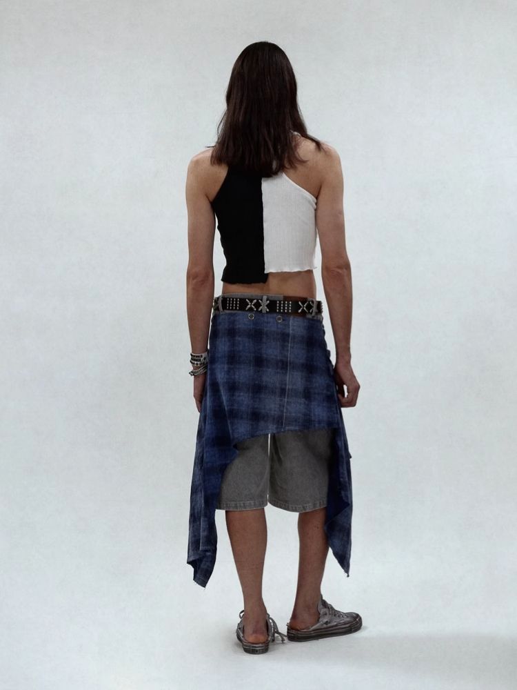 Waistless colorblocking short knitted undershirt【s0000006685】