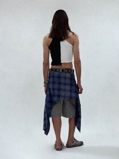 Waistless colorblocking short knitted undershirt【s0000006685】