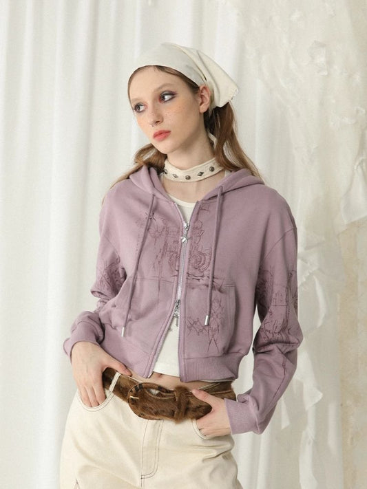 Tattoo Print Hooded Short Sweatshirt【s0000005741】