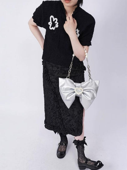 Silver bow ladies bag【s0000002926】