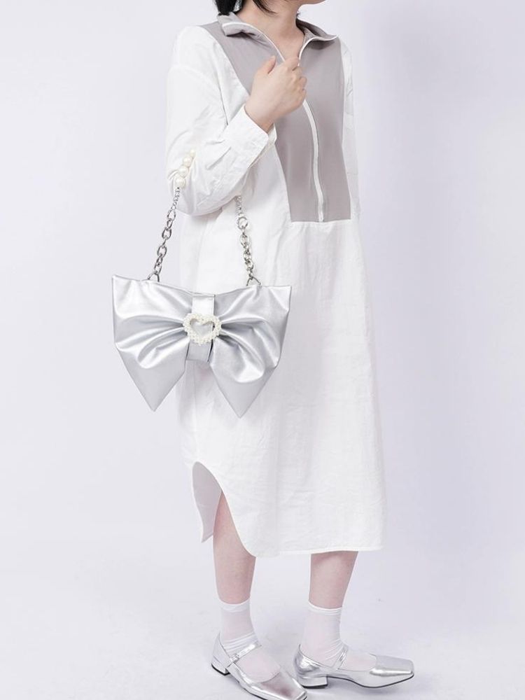 Silver bow ladies bag【s0000002926】