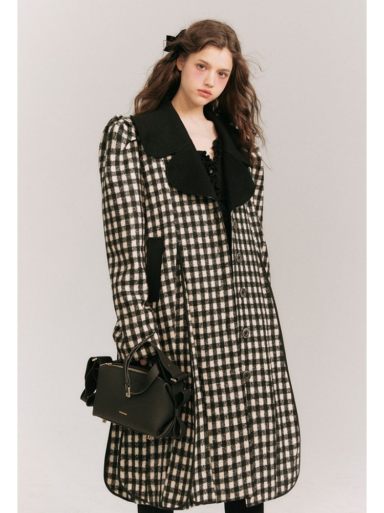 Monotone Plaid Loose Wool Coat【s0000003858】