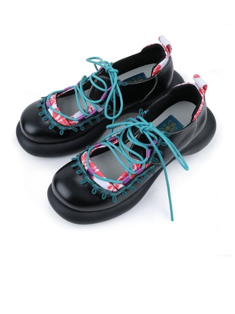 Japanese Pattern Lace Up Platform Shoes【s0000002786】