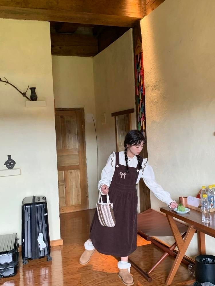 Corduroy Bow Pocket Sleeveless Vest Dress【s0000005887】