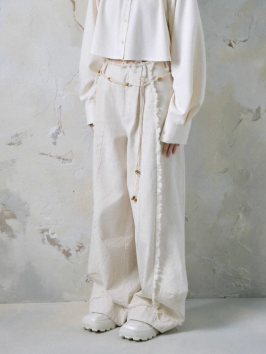 Raw Edge Wide Leg Jeans &amp; Braid Belt【s0000004375】